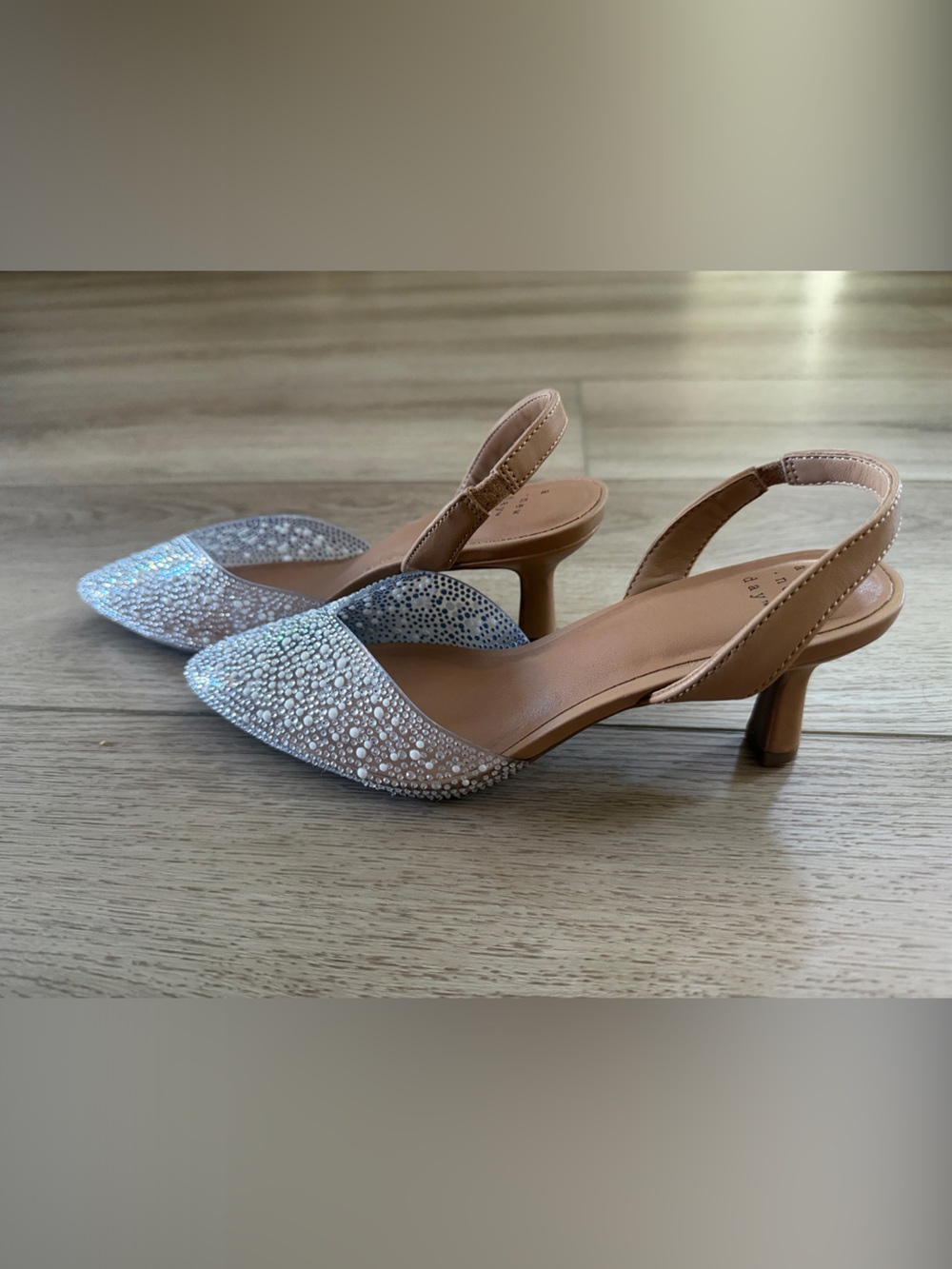 a new day Nude and Silver Crystal Slingback low Heels
